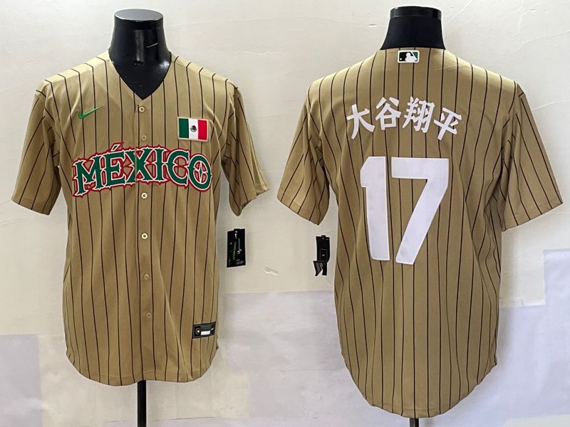 Men Los Angeles Dodgers #17 Ohtani Brown Stripe Mexico Joint Name 2025 Nike MLB Jersey style 40->los angeles dodgers->MLB Jersey
